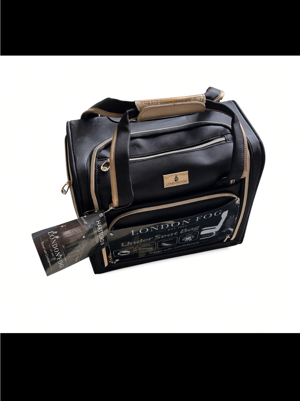 London Fog Hartford II Collection 15” UnderSeat Travel Bag Black/Gold